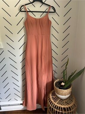 Azazie dusty rose bridesmaid wedding guest maxi dress event built in bra